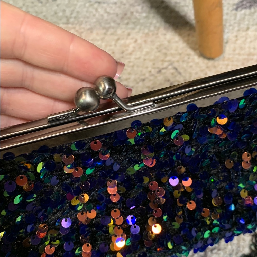 Patricia Nash NWOT NEW potentate frame bag blue payettes sequin party cruise - Picture 4 of 6